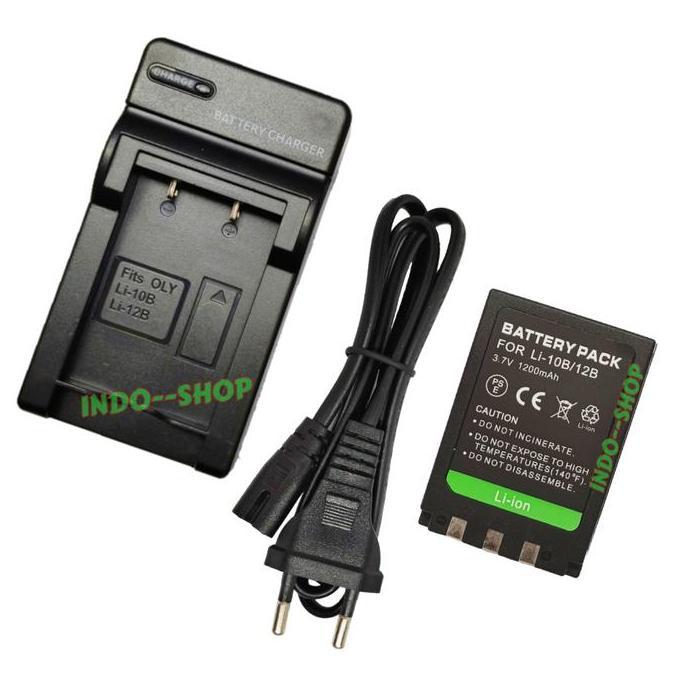 TERBARU - Paket 1 Set Charger For Kamera Olympus Charjer Li 10c 12c + Baterei Li-10b 12b Stylus 300 