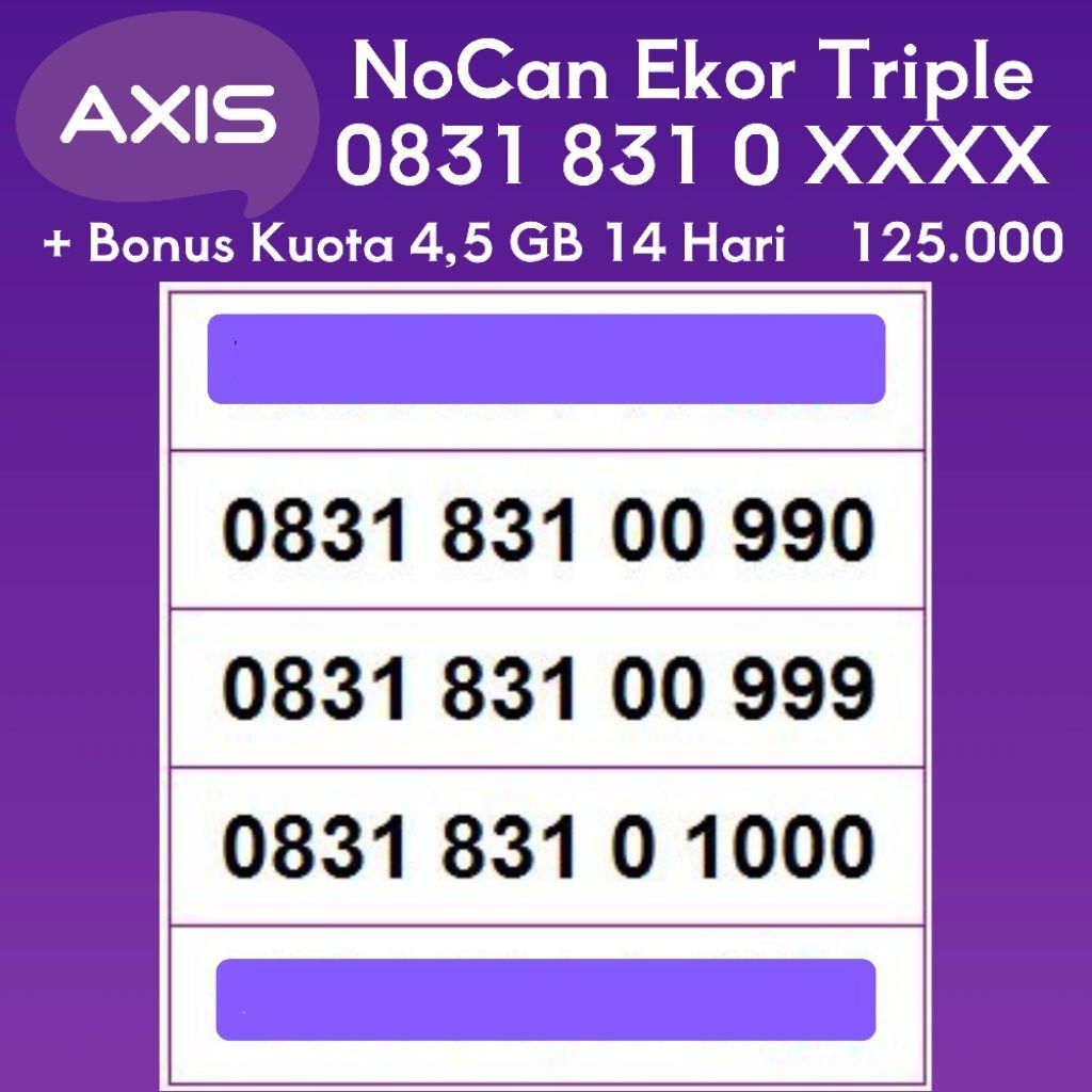 Nomor Cantik AXIS Triple Kartu Perdana 4G / 5G - Bonus Kuota 4.5GB