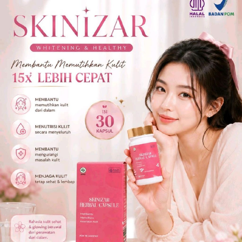 Skinizar Herbal Capsule | Isi 15 Kapsul Pemutih Kulit HALAL dan BPOM