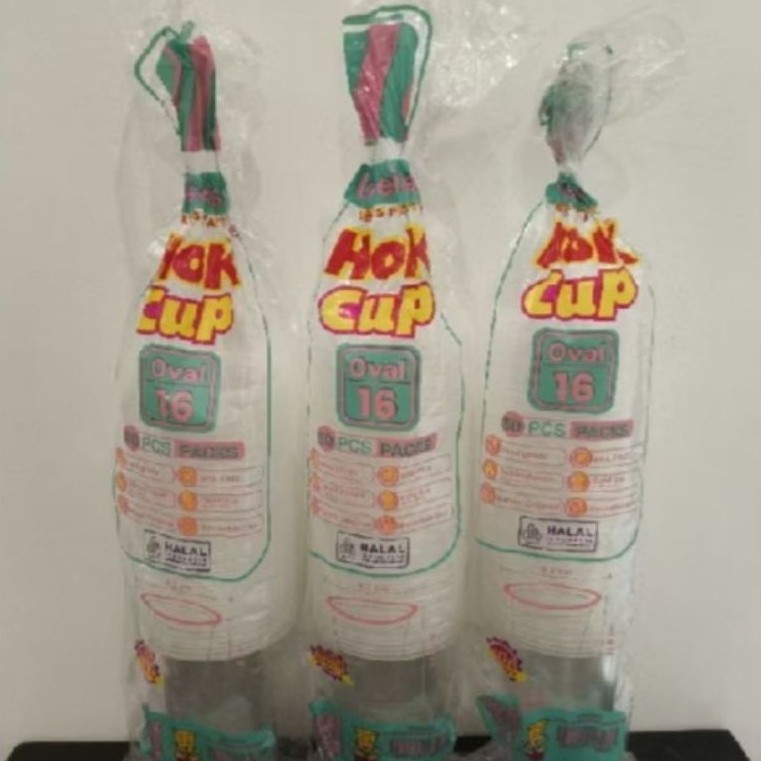 Gelas plastik cup hok 16oz bening tebal 50 pcs