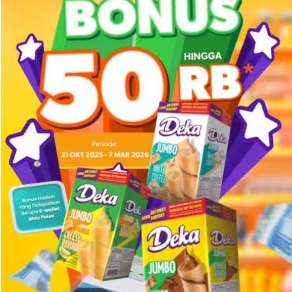 Dua Kelinci Deka Wafer Roll Jumbo Lebih Untung Lebih Banyak Dapatkan E-Wallet/Pulsa Hingga Rp 50.000