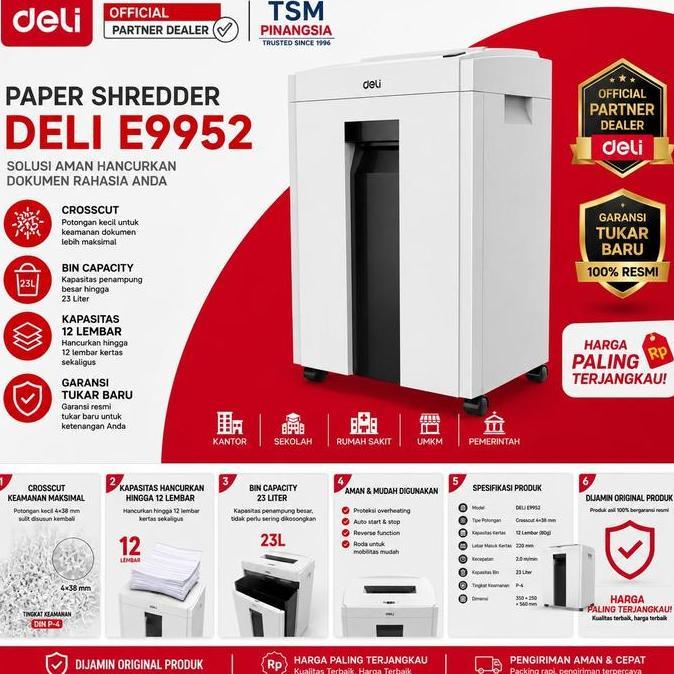 Penghancur Kertas Deli E9952 - Paper Shredder Deli 9952
