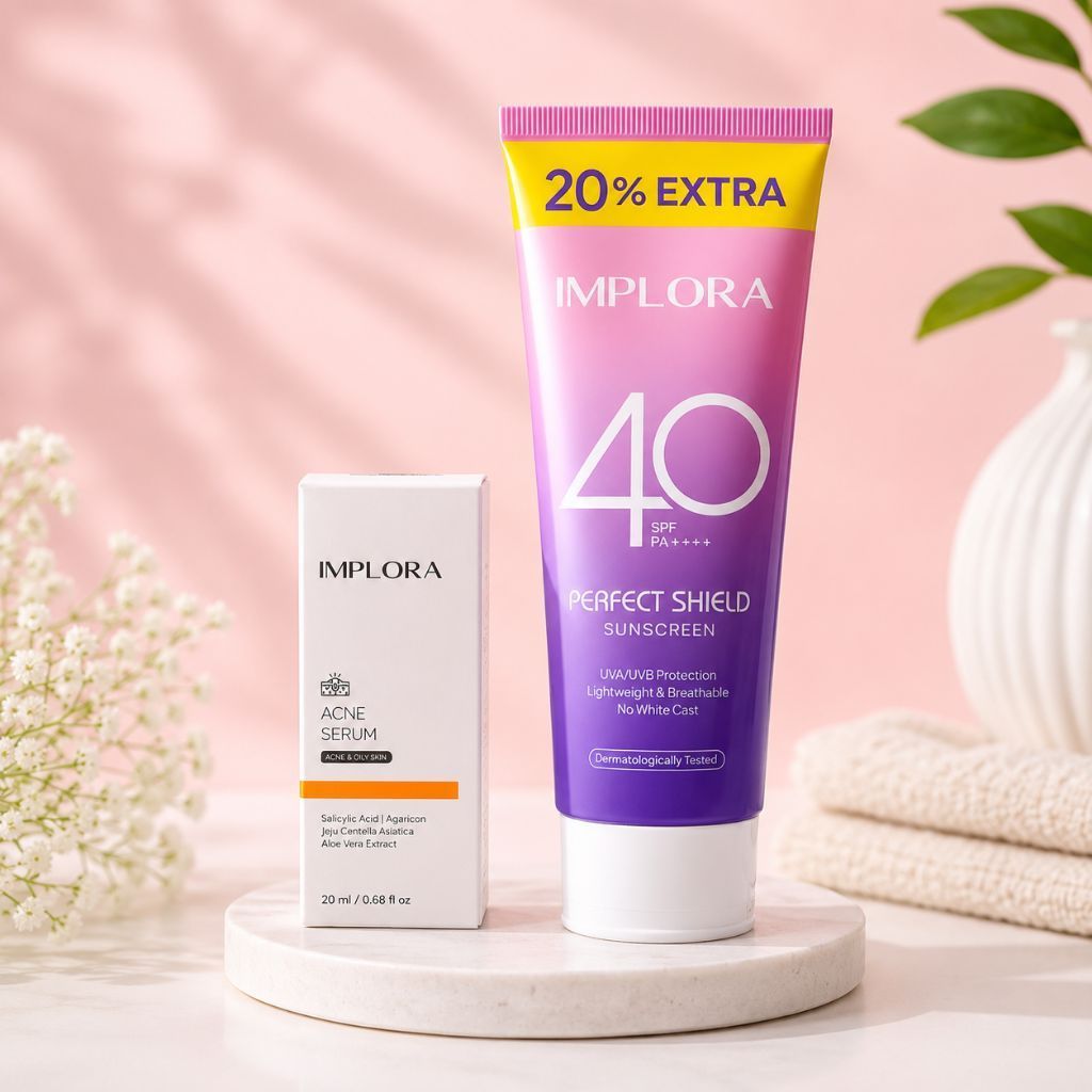 Implora Paket 2in1 Perfect Shield Sunscreen Dan Acne Serum