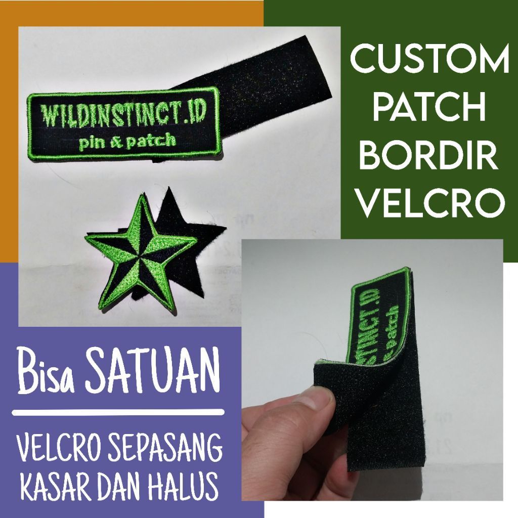 Custom Patch Bordir Velcro Bisa Satuan Velcro Sepasang Kasar dan Halus
