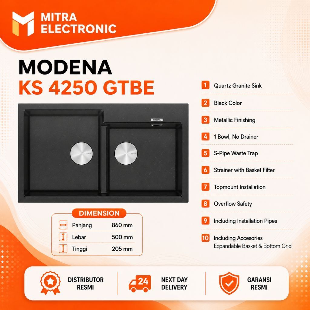 MODENA Kitchen Sink KS 4250 GTBE Quartz Granite Sink 2 Bowl Topmount