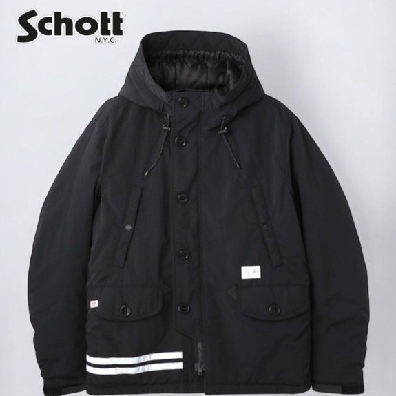 jaket outdoor puffer blouson Schott USA Original jacket black hitam gunung snorkel hood casual footb