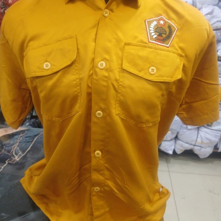 kemeja partai ormas (MKGR) Warna coklat BAHAN KATUN