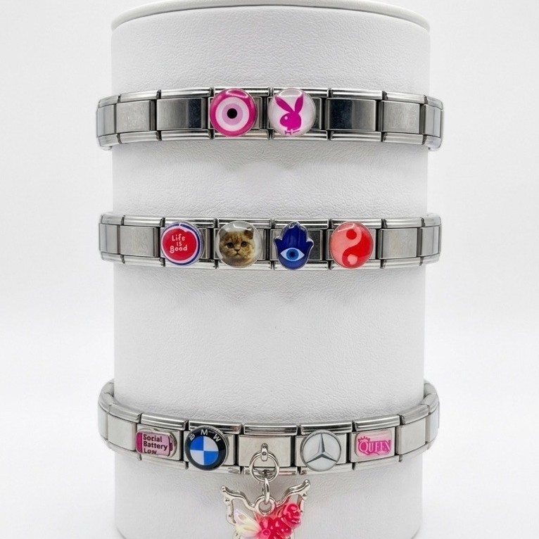 wcraft.id Gelang italian bracelet, Stainless Steel dengan Charm Motif Beragam untuk Wanita