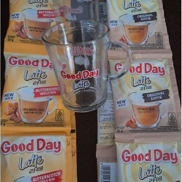 Good day Latte 1 renteng free gelas