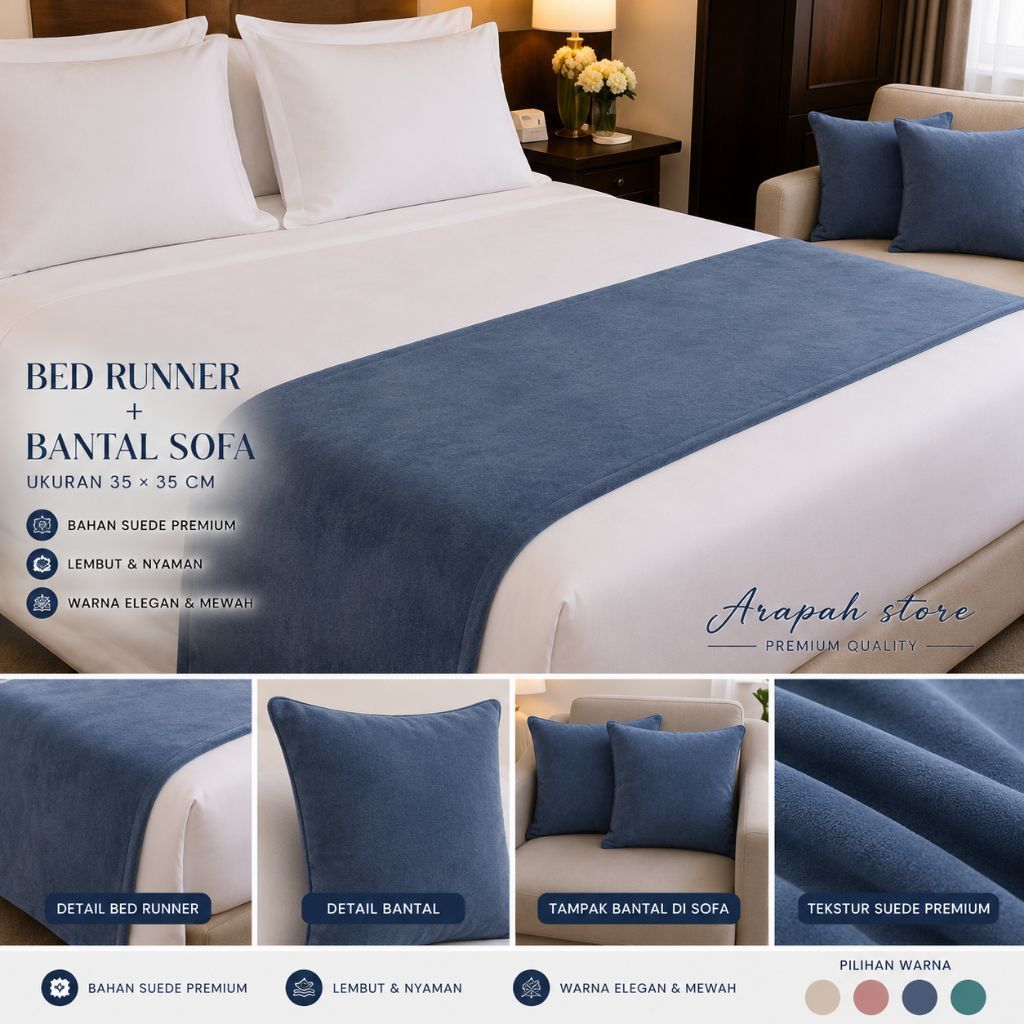 Bed Runner Selendang Kasur Hotel villa | polos elegan set sarung+bantal 35×35