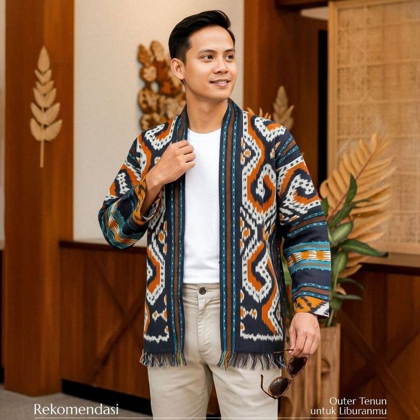 outer batik tenun unisex, outer tenun pria, outer tenun wanita batik