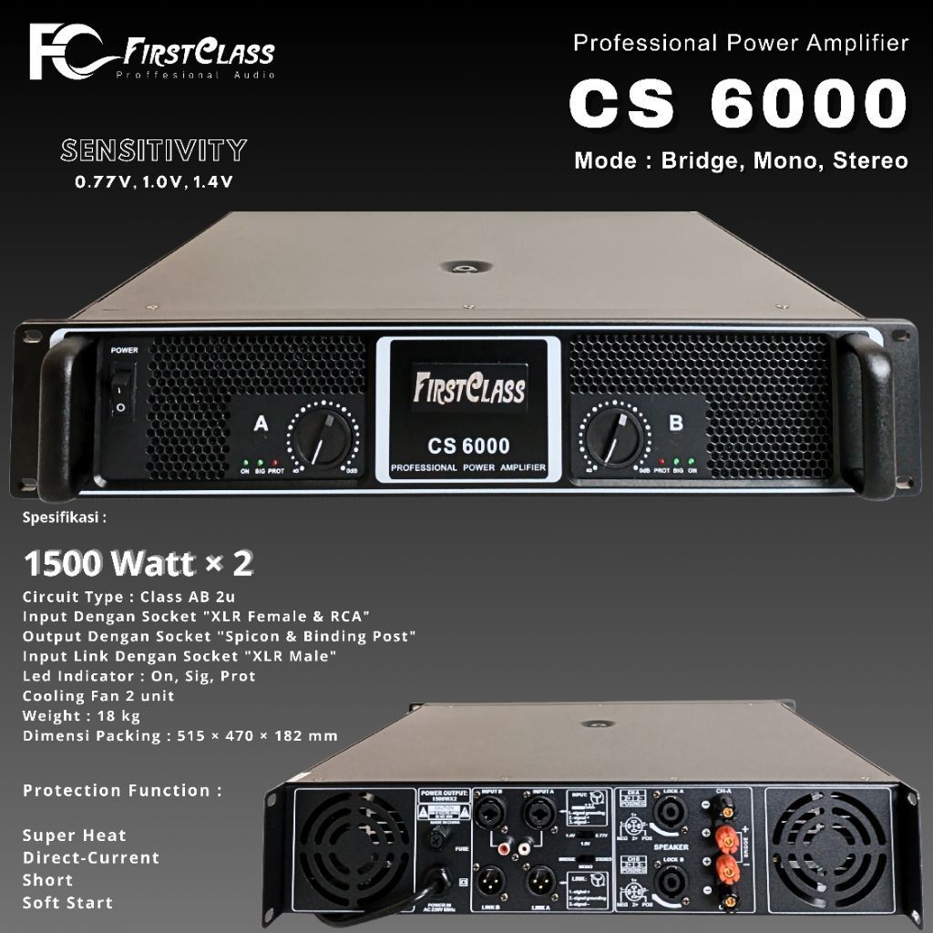 PROFESSIONAL POWER AMPLIFIER FIRSTCLASS CS6000 CS-6000