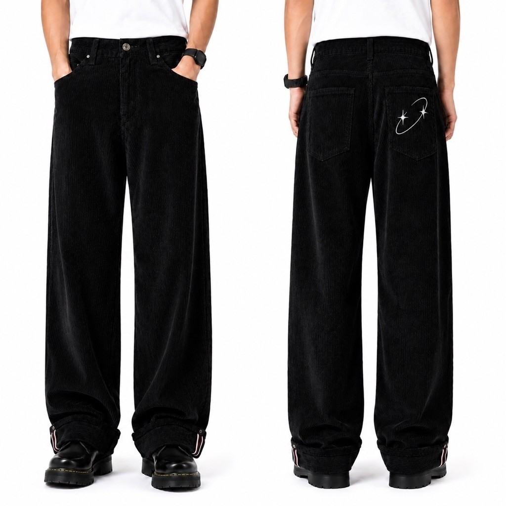 Celana Corduroy Selvedge Baggy Pria Panjang