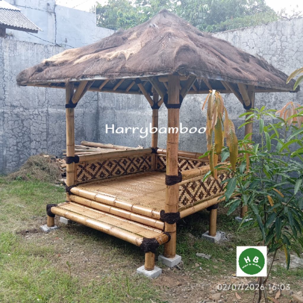 saung bambu gazebo, gazebo bambu 2x2 m | 2x3 m | 3x3 m | 3x4 m | dengan atap ijuk/rumbia