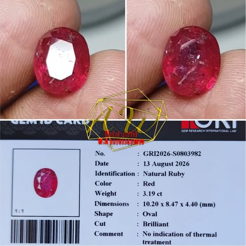 natural red ruby no heated 3.19carat good color