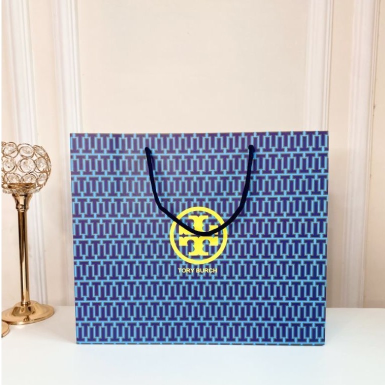 Paperbag Tory Burch Biru Ukuran Medium Paper Bag TB Motif Biru Kualitas Premium Pembungkus Tas Kado 
