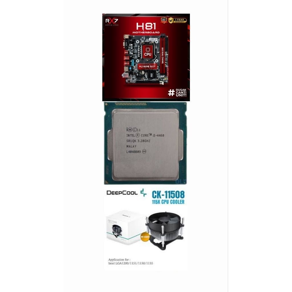 Set Motherboard RX7 H81 CPU Intel Core i5-4460 SR1QK 3.20GHz dengan DeepCool CK-11508