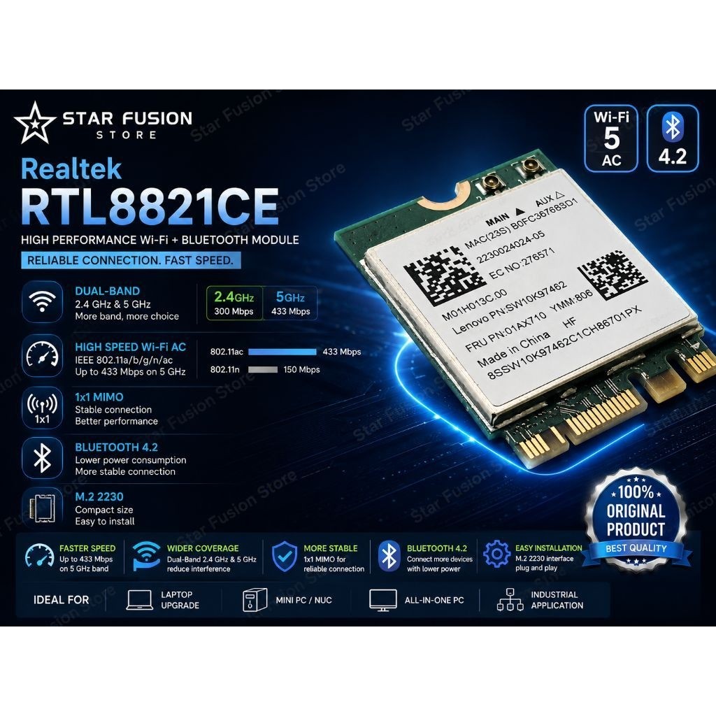 WiFi Card Realtek RTL8821CE Dual Band 2.4 GHz 5 GHz