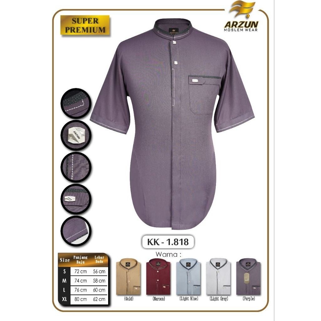 Baju Koko Arzun Warna Pendek | Koko Arzun Warna | Koko Dewasa Polos Warna