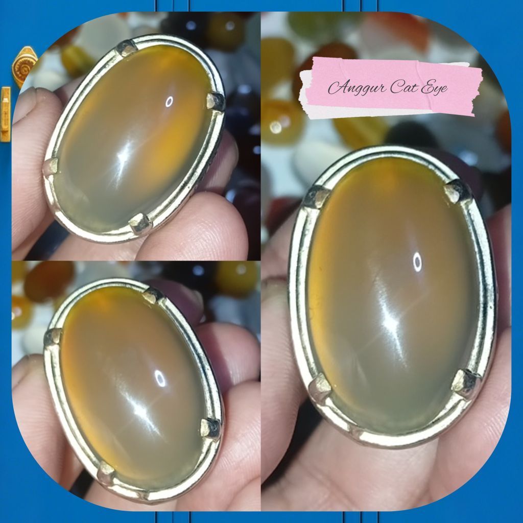 Cincin Pria Batu Akik Anggur Cat Eye Top Kristal Asli Natural