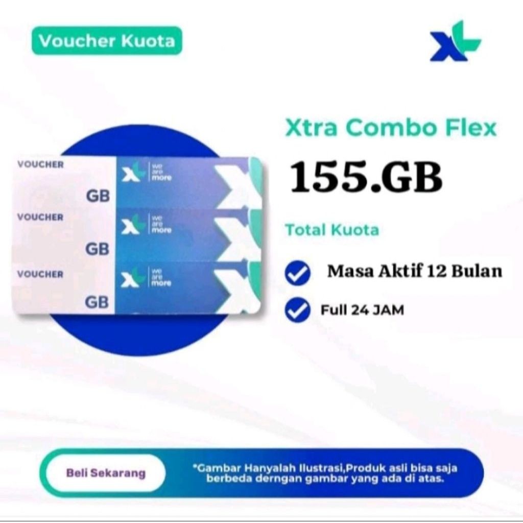 Voucher Kuota XL Xtra Combo Flex 155GB Total Kuota Masa Aktif 12 Bulan Full 24 Jam