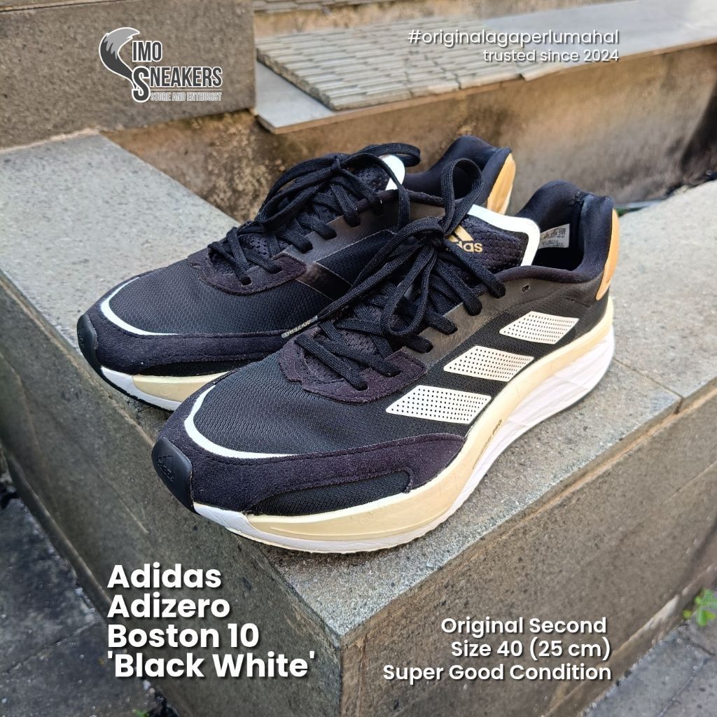 Adidas Adizero Boston 10 Hitam Putih Sepatu Lari Running Original
