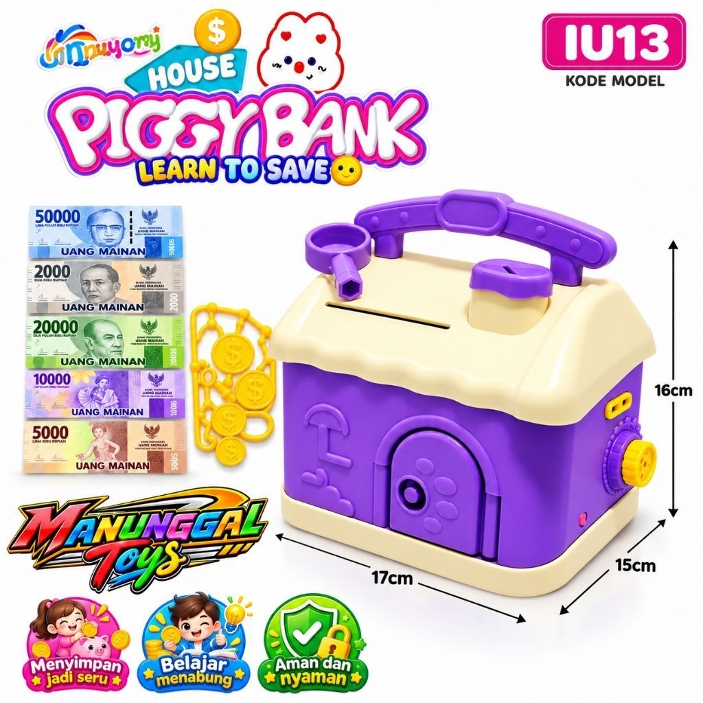 Piggy Bank Celengan Tempat penyimpanan Uang Mainan Edukasi anak anak Karakter Rumah Belajar Menabung