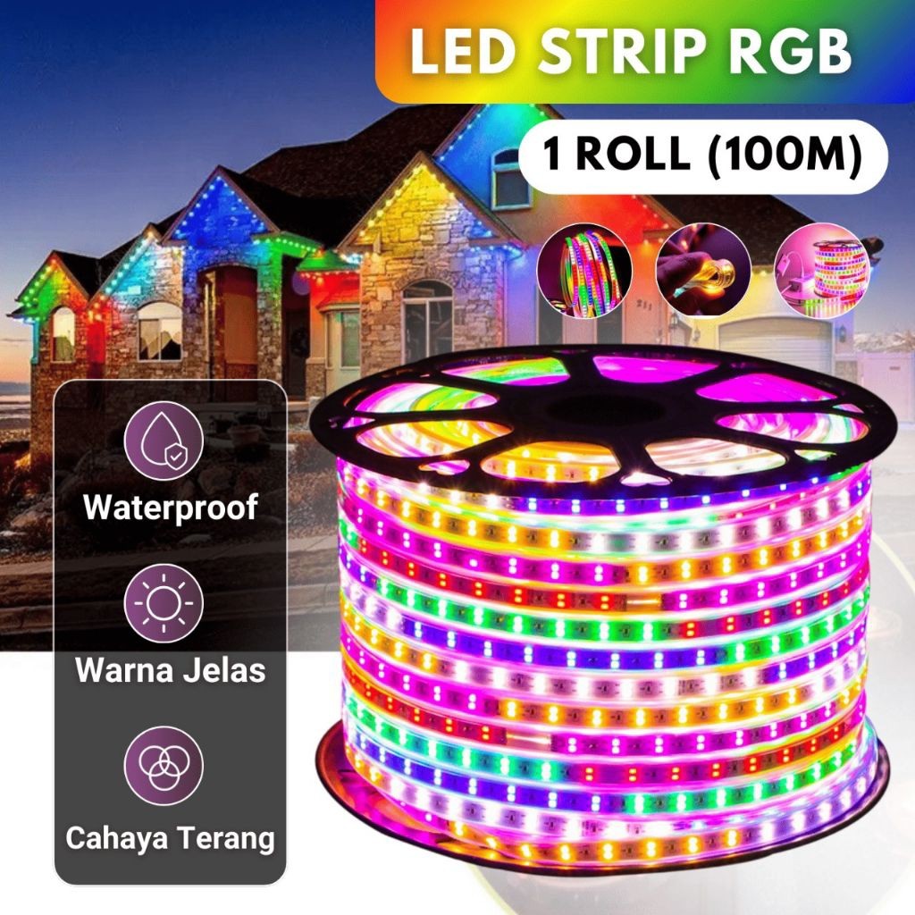 Lampu strip merah putih warna warni 1Roll 100 Meter/Led strip Rgb Free Soket/Led Strip Agustus