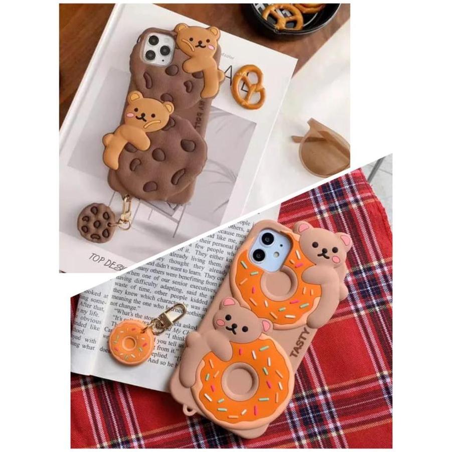 [CUCI GUDANG] CASING 3D COOKIE DAN DONUT BAHAN SILICON BAGUS SUDAH PLUS GANTUNGAN KECIL Grey Silicon