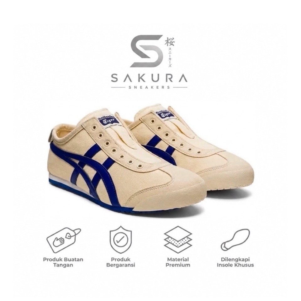Sepatu Pria Wanita Sneakers Onitsuka Tiger Mexico 66 Slip On Kanvas Cream Navy