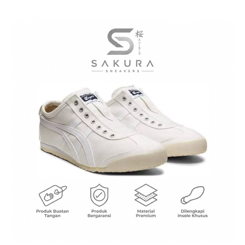 Sepatu Pria Wanita Sneakers Onitsuka Tiger Mexico 66 Slip On Kanvas White