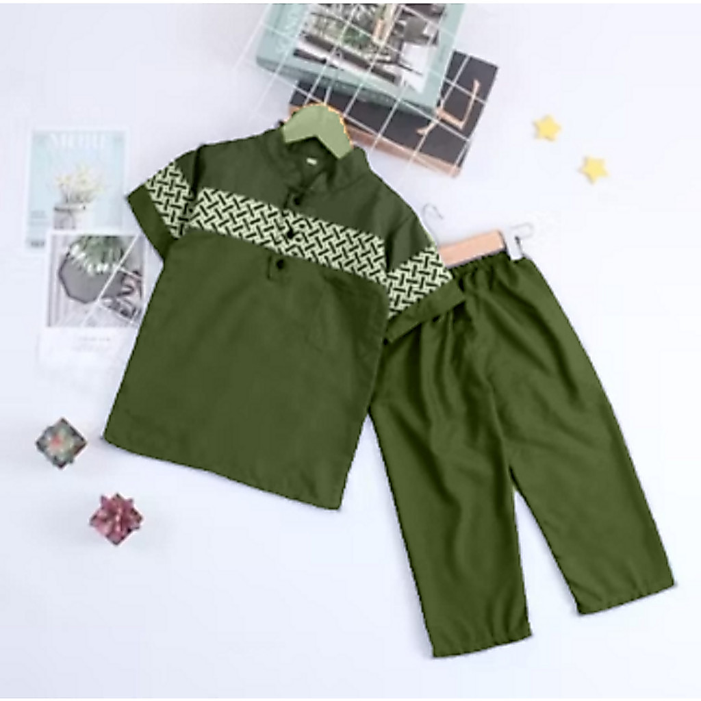 BAJU SETELAN KOKO BATIK ANAK 1 - 10 TAHUN // KOKO BATIK TERBARU - HIJAU // TERLARIS DAN TERMURAH