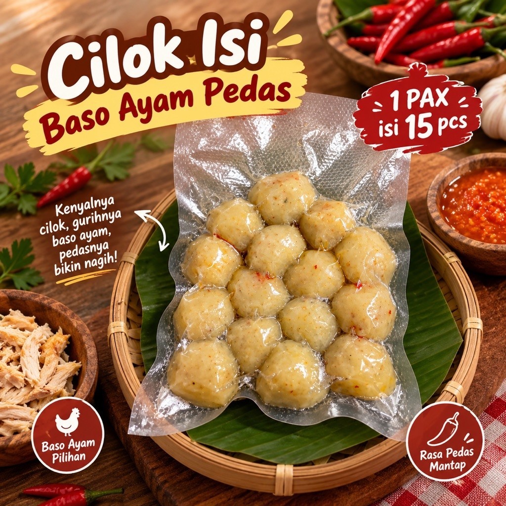 CILOK FROZEN ISI AYAM BASO PEDAS