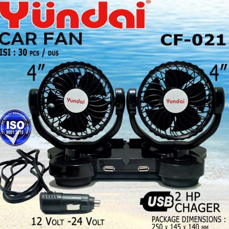 Kipas Mobil Double Blower 12 Volt / Kipas Angin Mobil 2 Kipas Saklar dan 2 USB DC 12 Volt 24 Volt