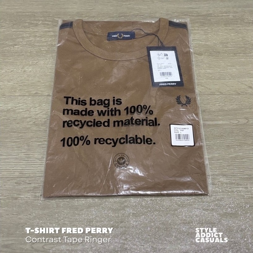 Tshirt Fred Perry Contrast Ringer Taped ‘Khaki Black’ M M4613 Y97