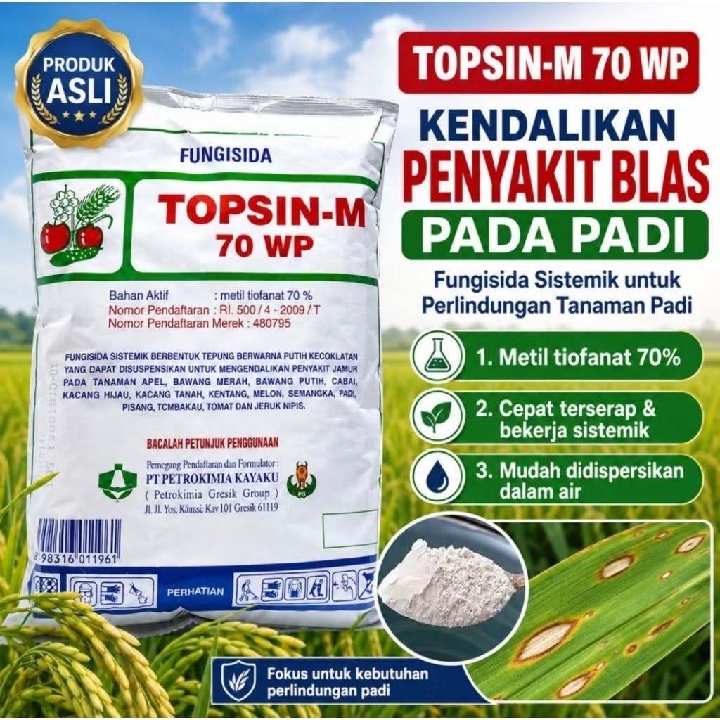 Fungisida Topsin-M 70 WP, 500 gr, Topsin padi, obat blas padi, fungisida sistemik padi, penyakit bla