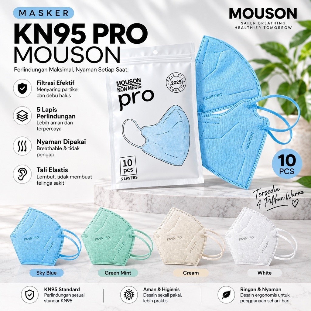 TJ-979 Masker KN95 Pro Mouson Non Medis 10Pcs Lapis Proteksi Tali Elastis