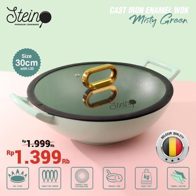 NEW Stein Cookware Cast Iron Enamel Wok 30 cm