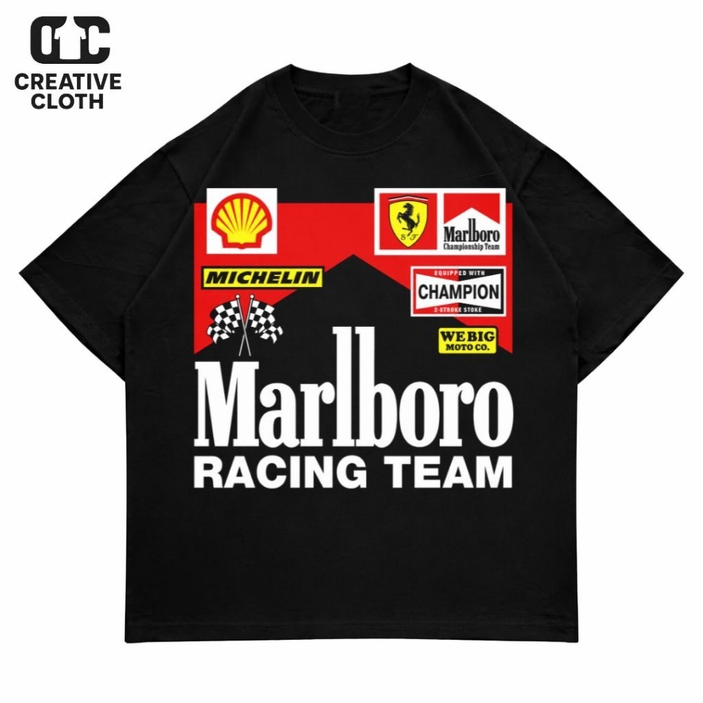 KAOS BAJU OVERSIZE BOXY MARLBORO RACING TEAM | T-SHIRT OVERSIZE HITAM STYLE Y2K VINTAGE BOOTLEG | BA