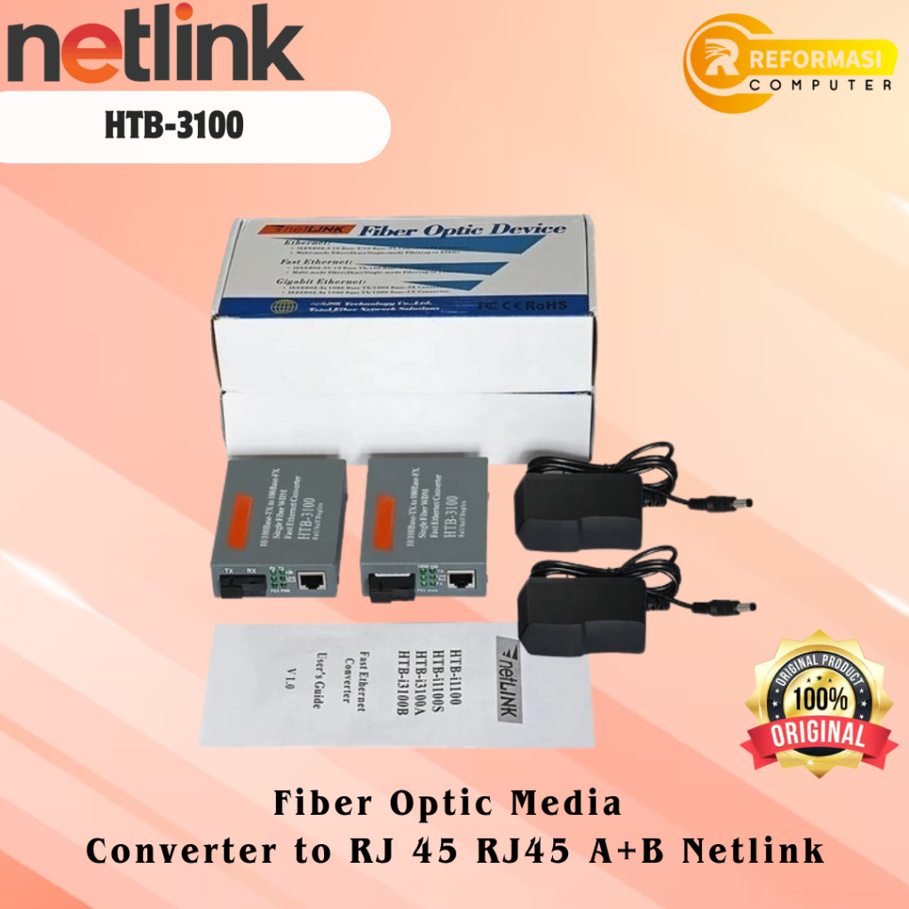 Netlink HTB 3100 10/100 Sepasang AB fiber optic converter HTB