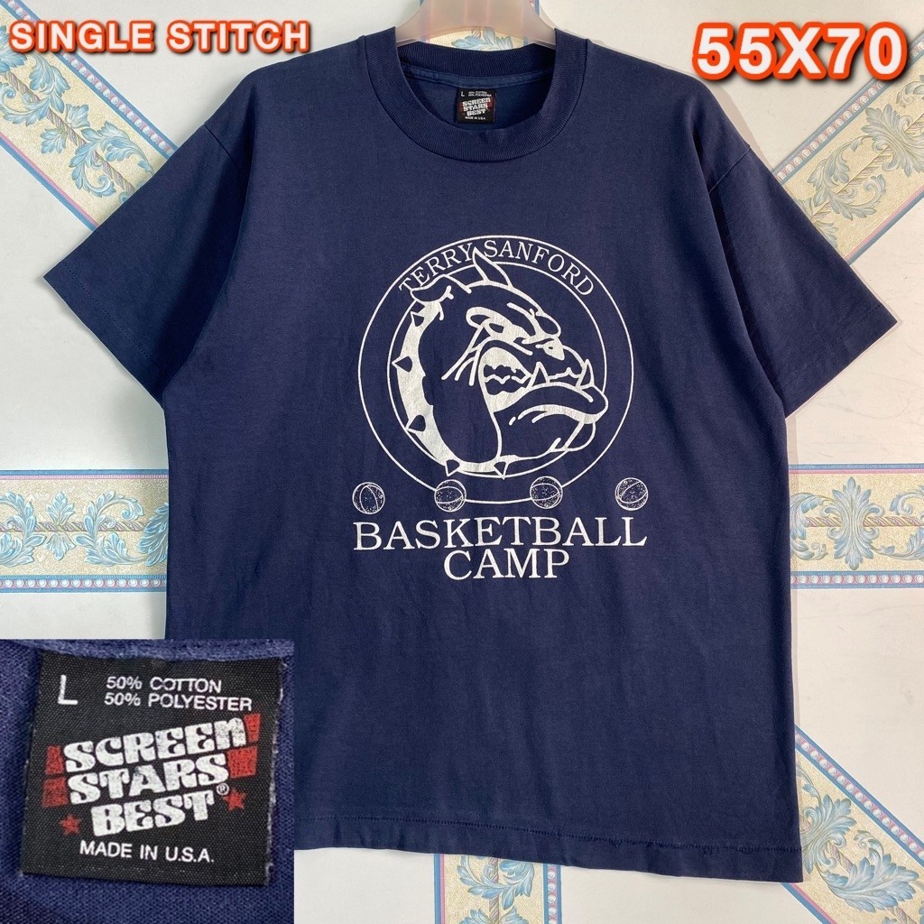 Kaos vintage Screen Stars Best original Single Stitch Size L Navy Graphic USA Basketball Camp Second