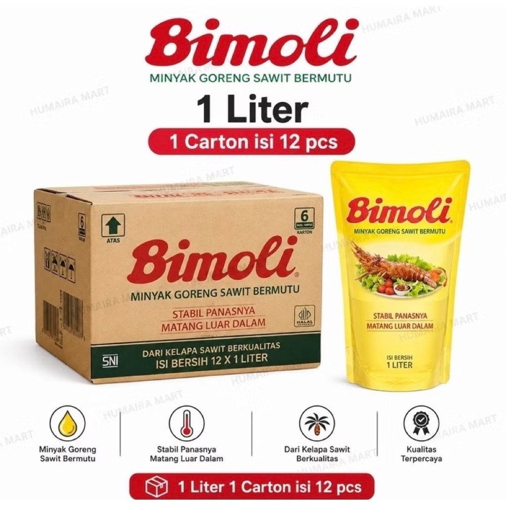 Minyak Goreng Bimoli 1 Liter - Minyak Goreng Refill Pouch 1 Dus /Karton (12pcs)