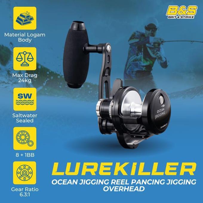 Lurekiller Ocea Jigging Reel Pancing Oh 1500Hg/1501Hg 24Kg Reel Pancing Jigging Overhead Plat Besi R