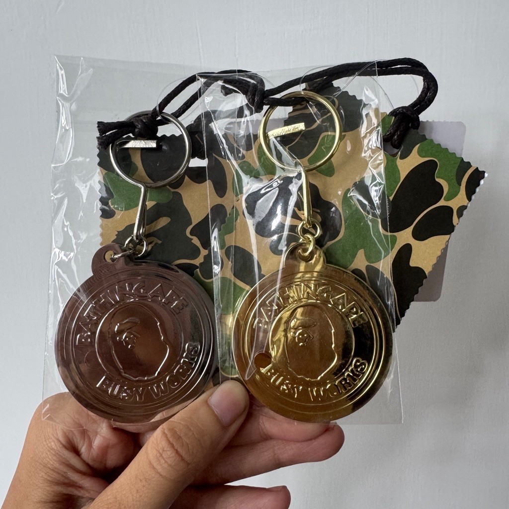 A Bathing Ape Busy Works Metal Keychain (Gold, Silver) Gantungan Kunci BAPE Japan
