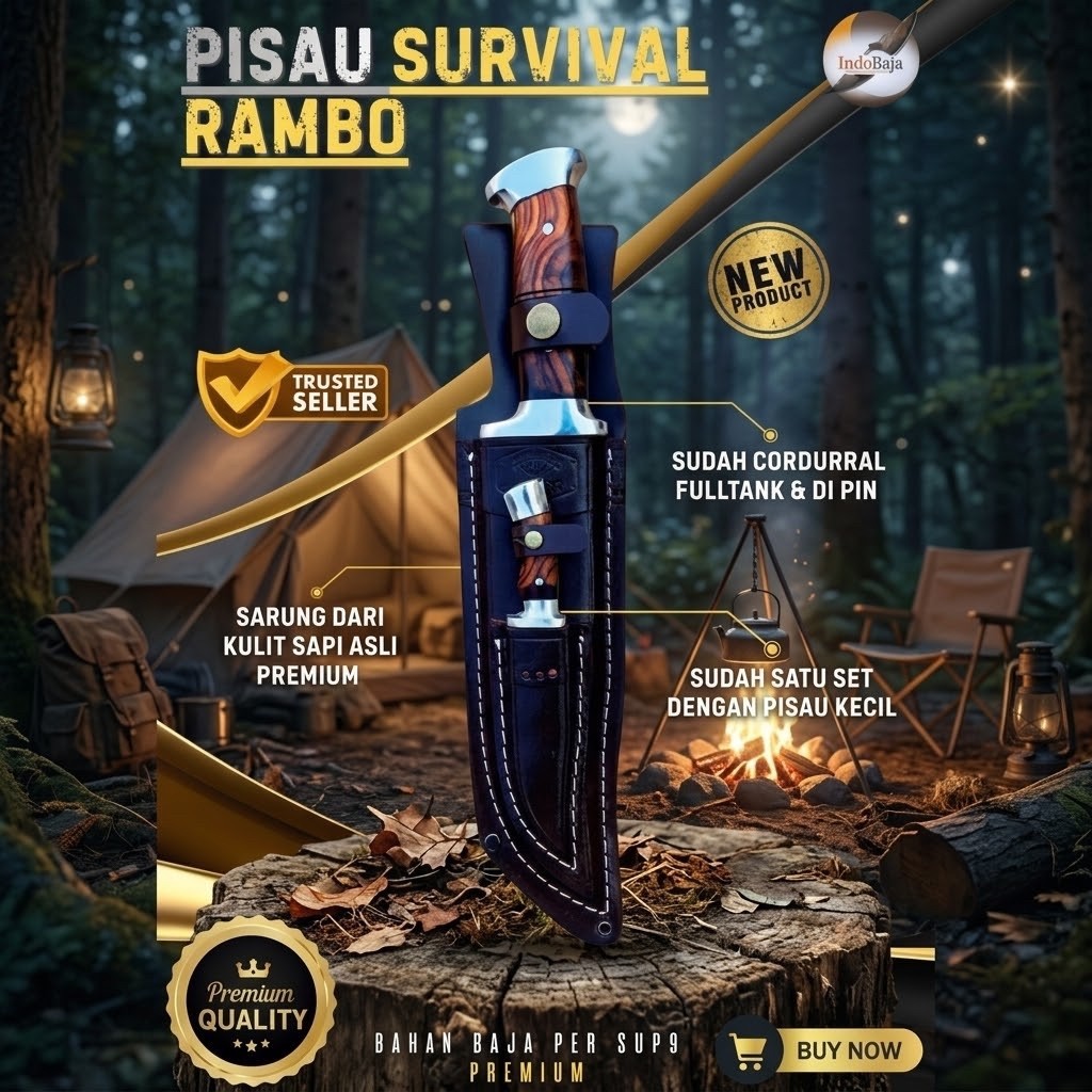[INDOBAJA] PISAU SURVIVAL RAMBO PREMIUM PISAU BAJA PER SUP9 PREMIUM ASLI ORIGINAL SUPER TAJAM