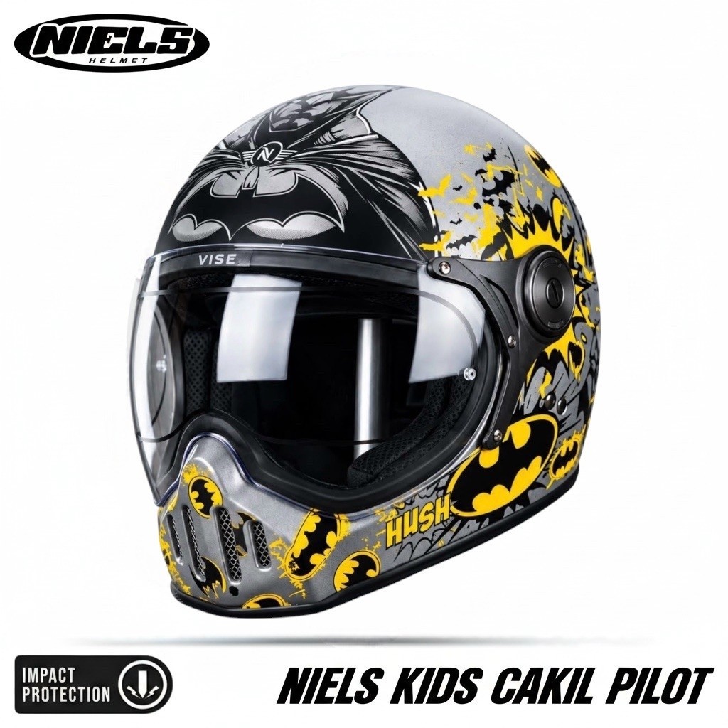 HELM NIELS CAKIL ANAK MOTIF BATMAN PILOT HELM KIDS KEKINIAN| SNI