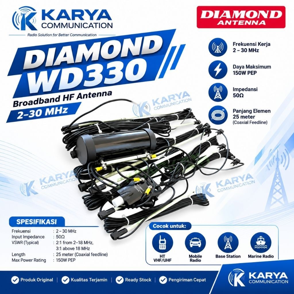 DIAMOND ANTENNA WD330 BROADBAND HF ANTENNA ORIGINAL
