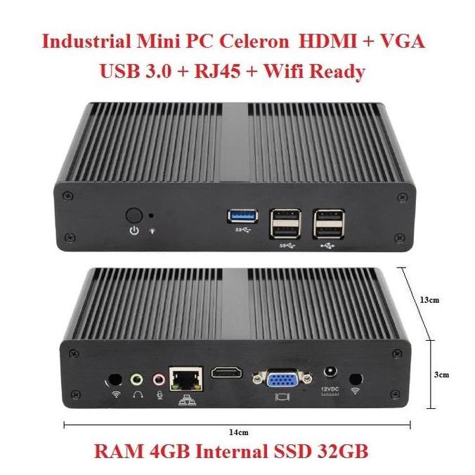 Industrial Mini PC x86 Intel Celeron 4GB SSD 32GB Wifi HDMI VGA MiniPC