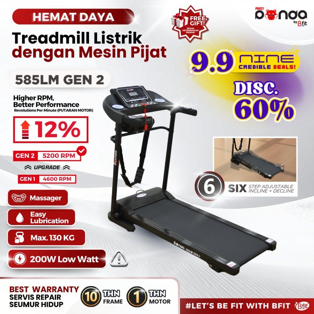 Treadmill Elektrik REDPANDA 585LM Multifungsi Listrik Lipat Portable Low Watt Fitness Gym