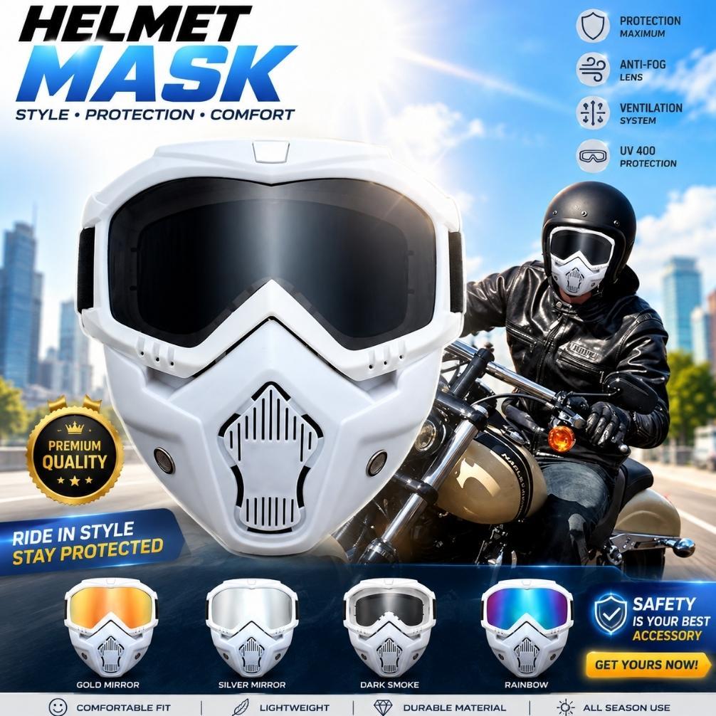 TaffSPORT Kacamata Goggles Putih + Mouthpiece Masker Full Face Helem Goggle Mask Helm Gun Ski Motor 